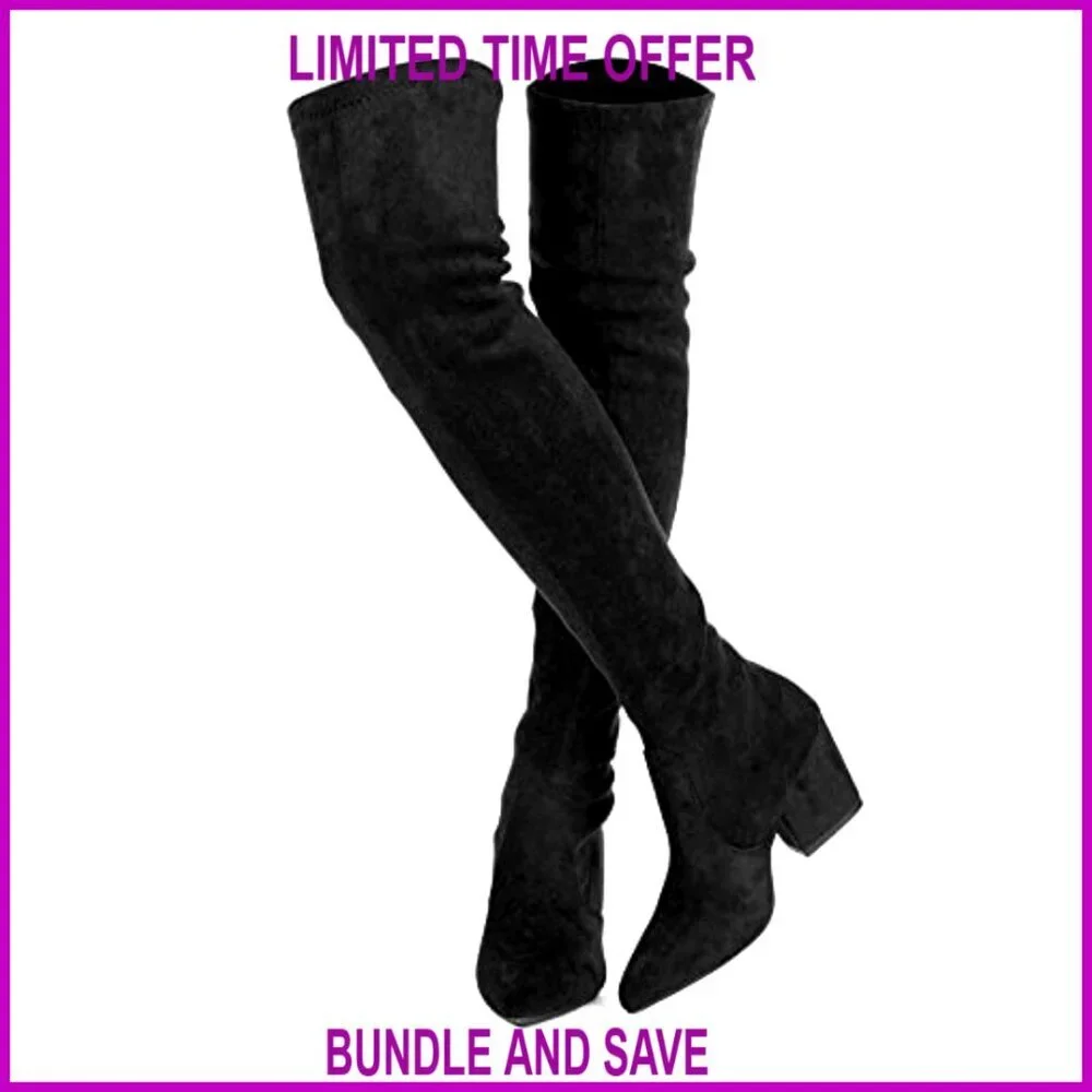Stretch Suede Over Knee Boots Women's Block Heel Pointed Toe
